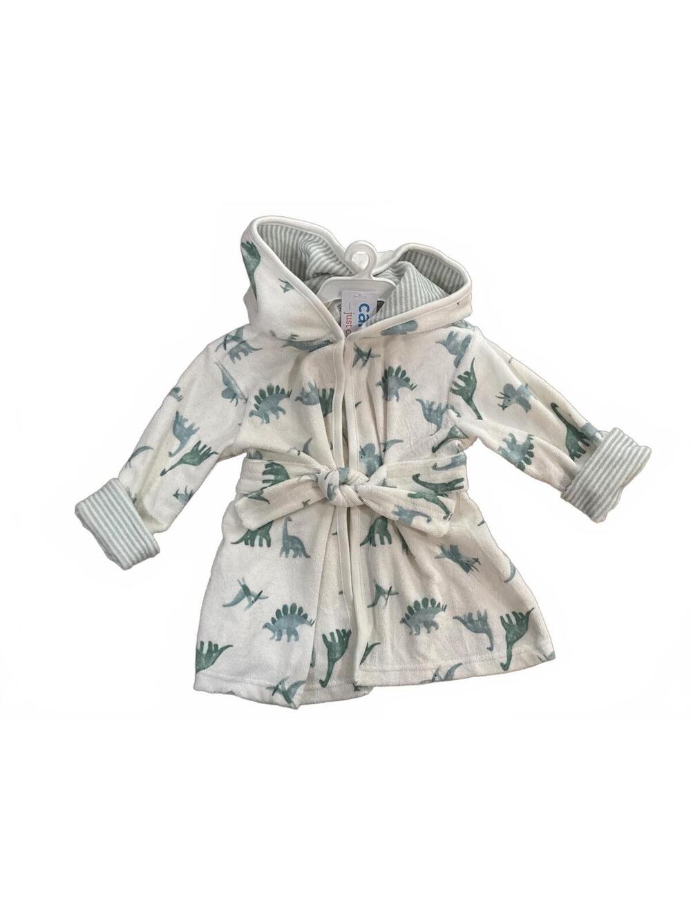 Carter’s Baby Dinosaur Hooded Bath Robe 0-9M Green Ivory NWT